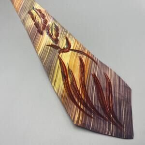 Vintage 40s Wembley Hand Brushed Tie Bird Feathers Leaves Swing Necktie AS IS